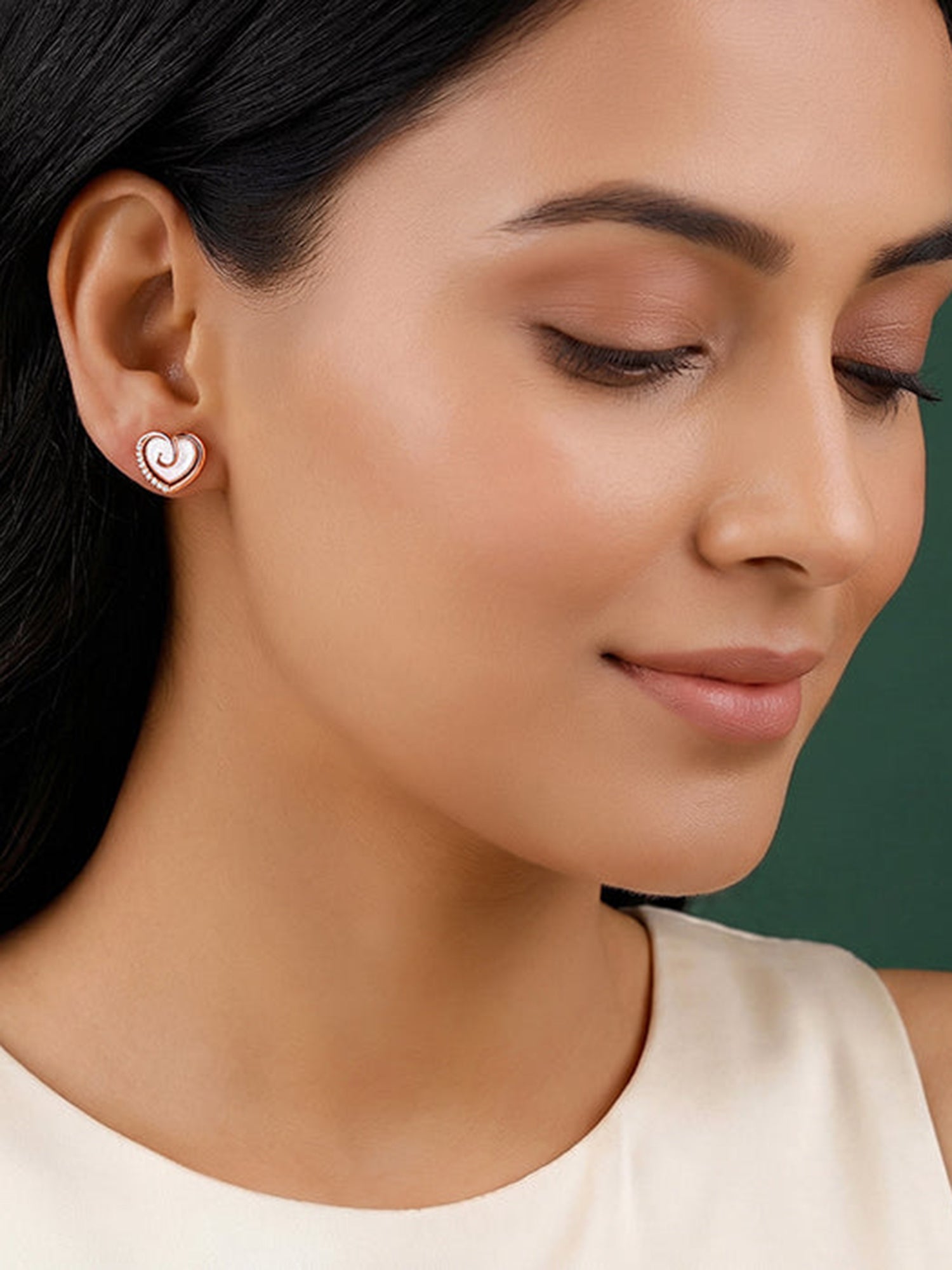 Rose Gold Crazy Heart Stud Earrings