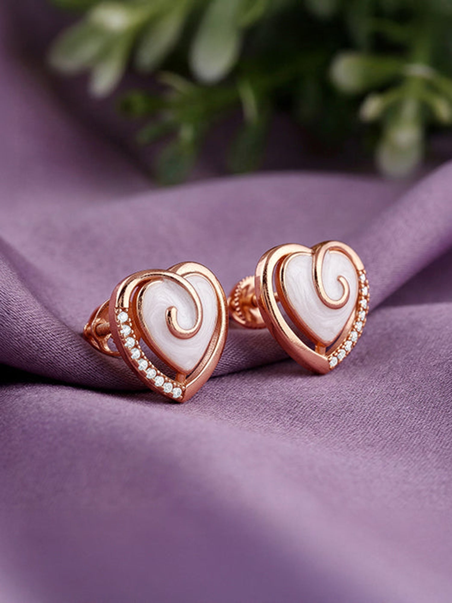 Rose Gold Crazy Heart Stud Earrings