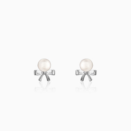 Silver Pearl Bownot Stud Earrings