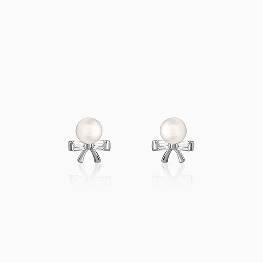Silver Pearl Bownot Stud Earrings