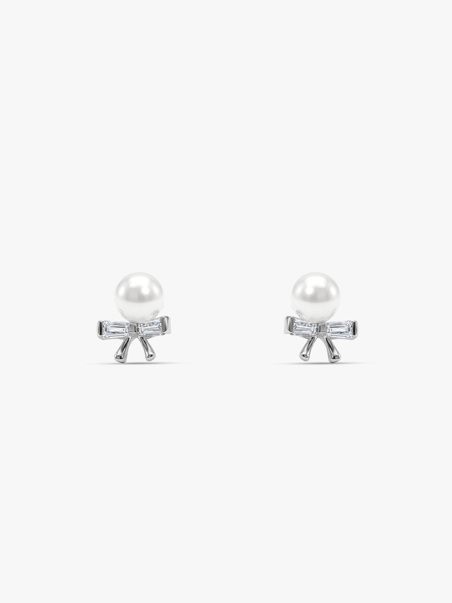Silver Pearl Bownot Stud Earrings