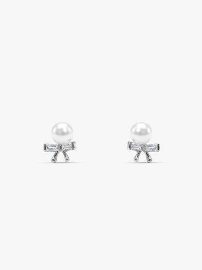Silver Pearl Bownot Stud Earrings