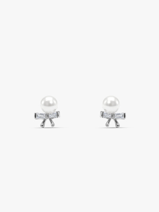Silver Pearl Bownot Stud Earrings