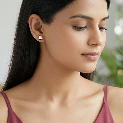 Silver Pearl Bownot Stud Earrings