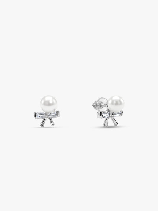 Silver Pearl Bownot Stud Earrings