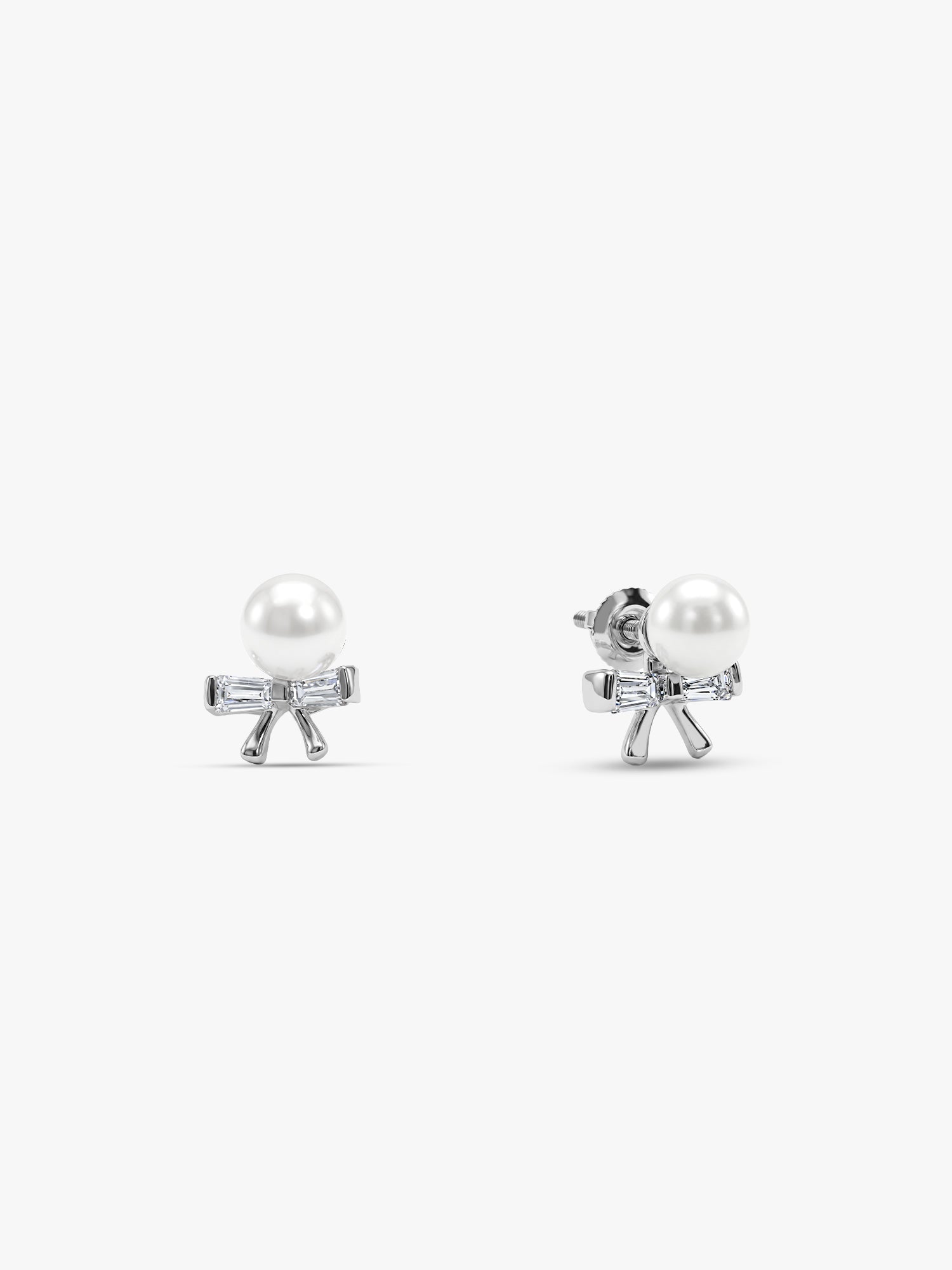 Silver Pearl Bownot Stud Earrings