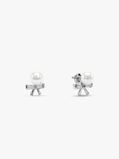 Silver Pearl Bownot Stud Earrings