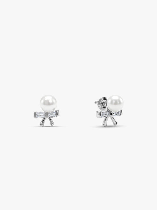 Silver Pearl Bownot Stud Earrings