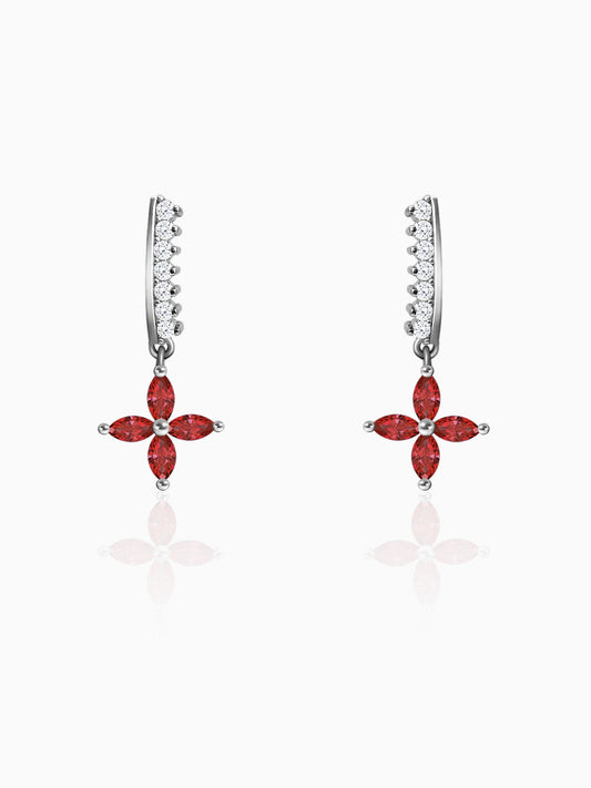Silver Fiery Orange Flower Earrings