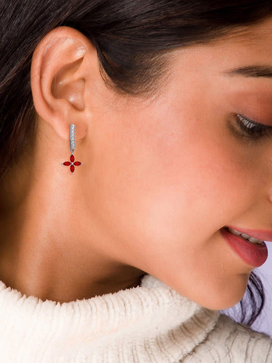 Silver Fiery Orange Flower Earrings
