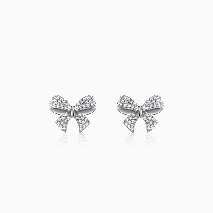 Silver Ribbon Bow Earrings