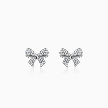Silver Ribbon Bow Earrings