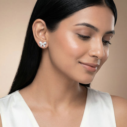 Silver Ribbon Bow Earrings
