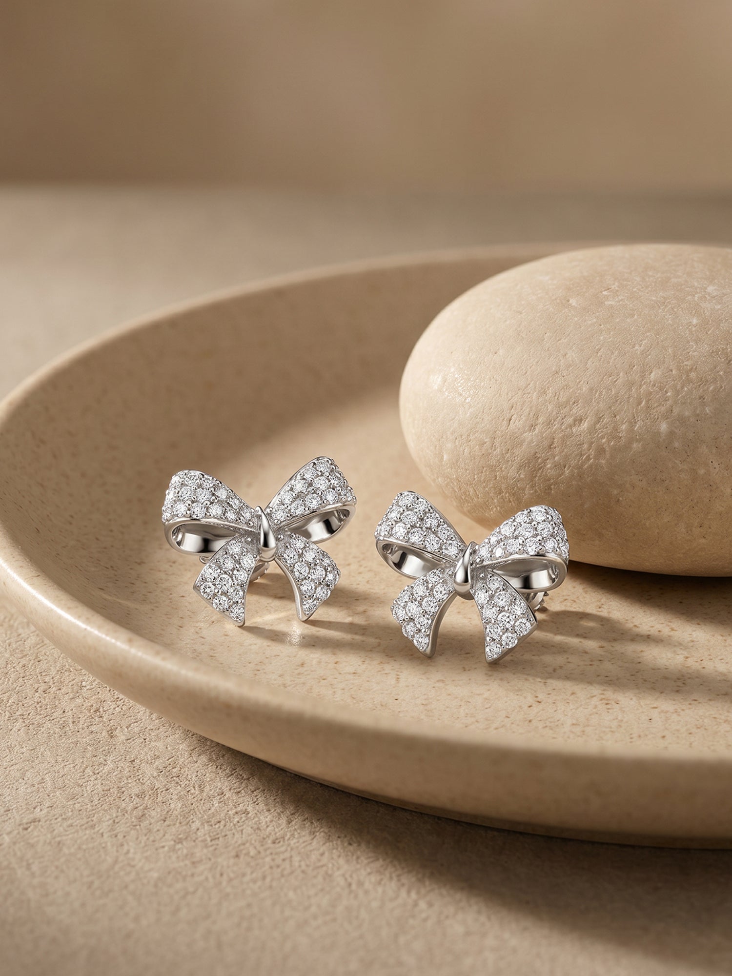 Silver Ribbon Bow Earrings