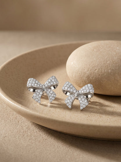 Silver Ribbon Bow Earrings