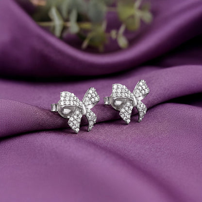 Silver Ribbon Bow Earrings