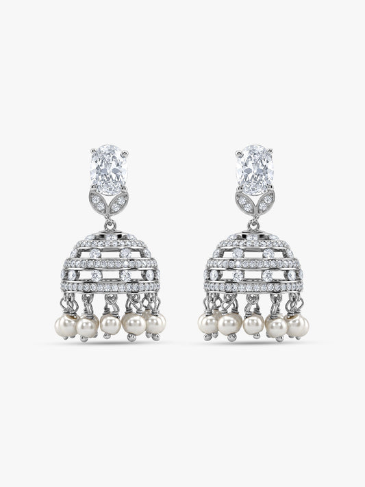 Silver Demi Pearl Chandbali Earrings