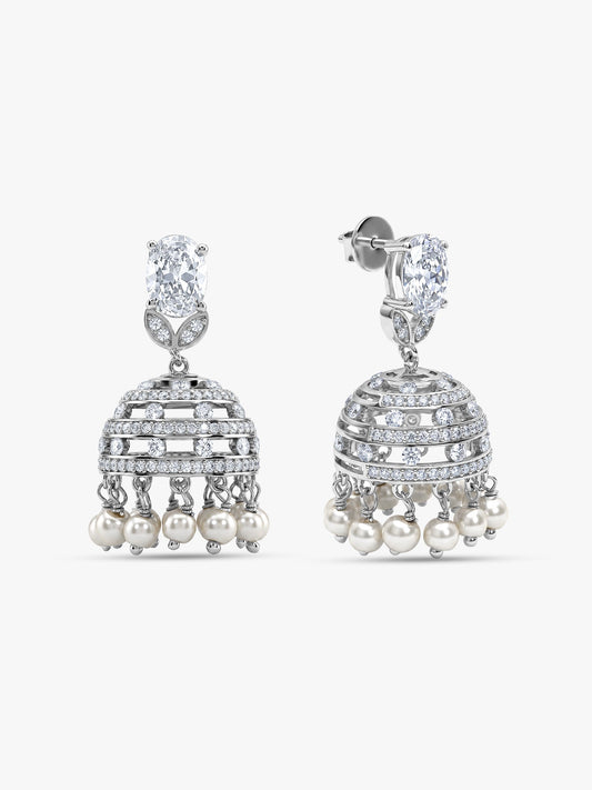 Silver Demi Pearl Chandbali Earrings