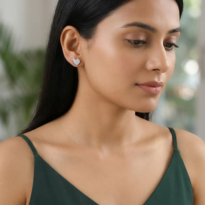 Silver Heart Glow Stud Earrings