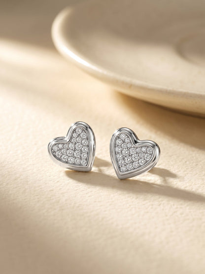 Silver Heart Glow Stud Earrings