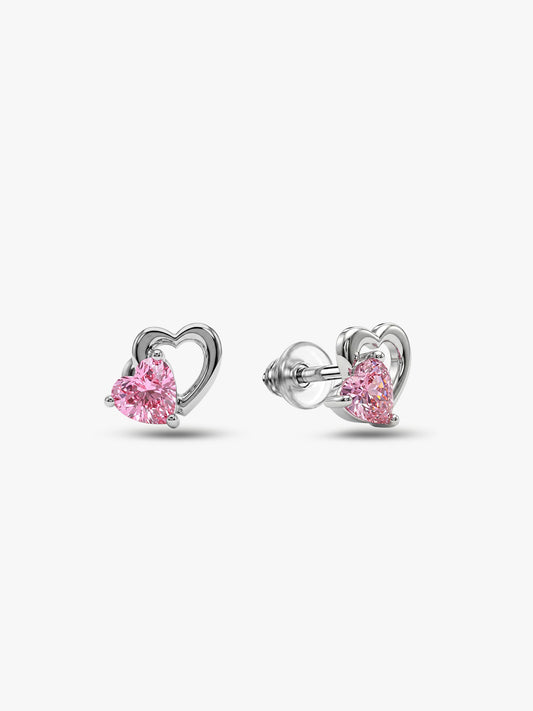 Silver Duo Heartbeats Stud Earrings