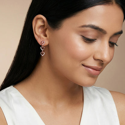 Rose Gold Triple Heart Dangler Earrings