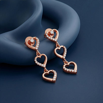 Rose Gold Triple Heart Dangler Earrings