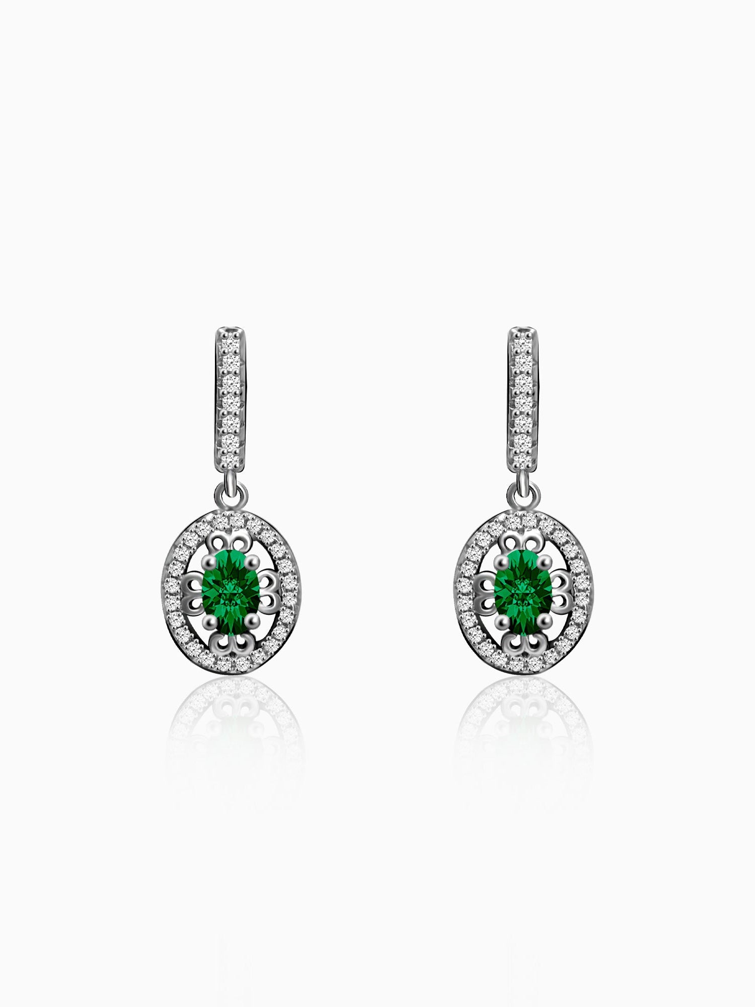 Silver Forest Green Drop Earrings