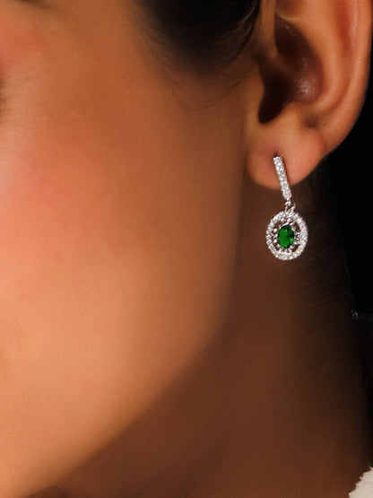 Silver Forest Green Drop Earrings