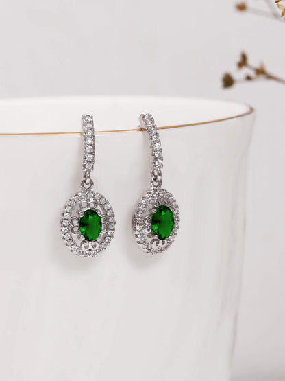 Silver Forest Green Drop Earrings