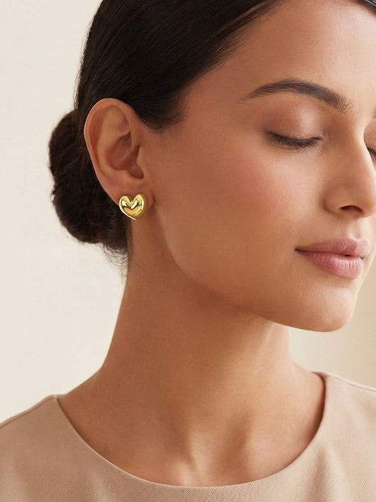 Golden Puffy Heart Studs