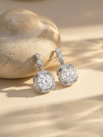 Silver Zircon Halo Earrings