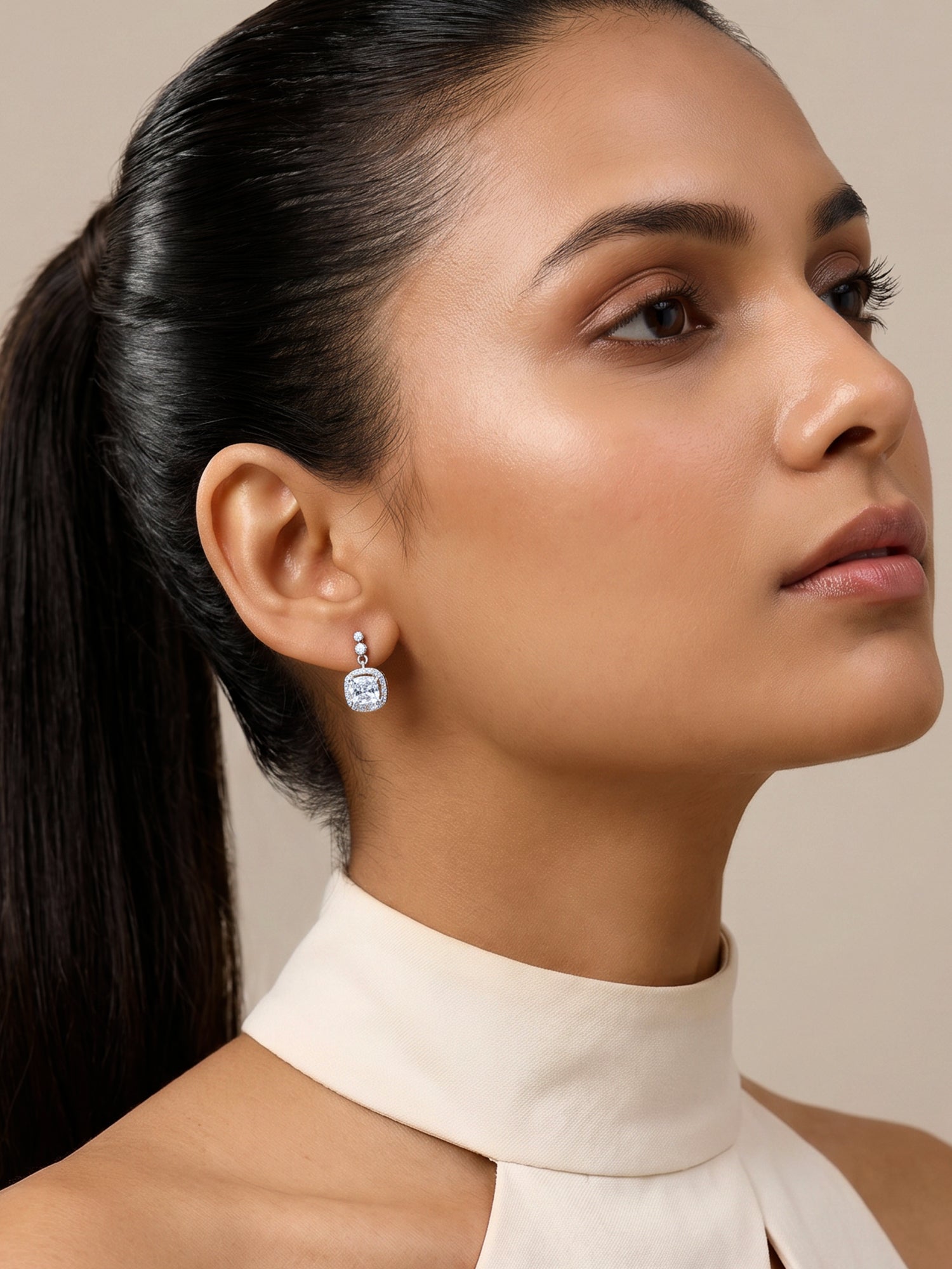 Silver Zircon Halo Earrings