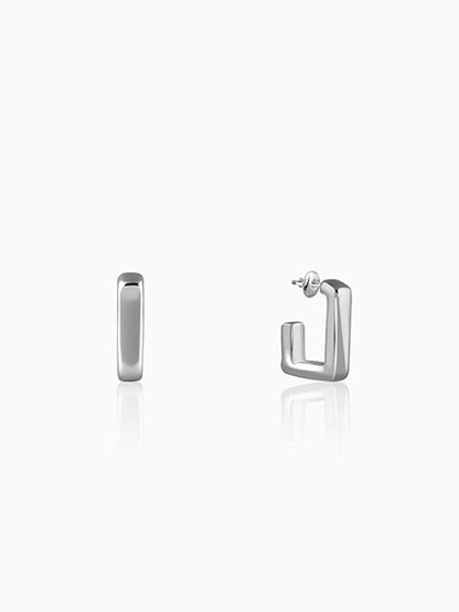 Silver Modern J Hoop Earrings