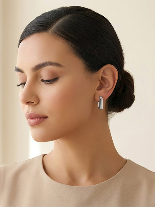 Silver Modern J Hoop Earrings