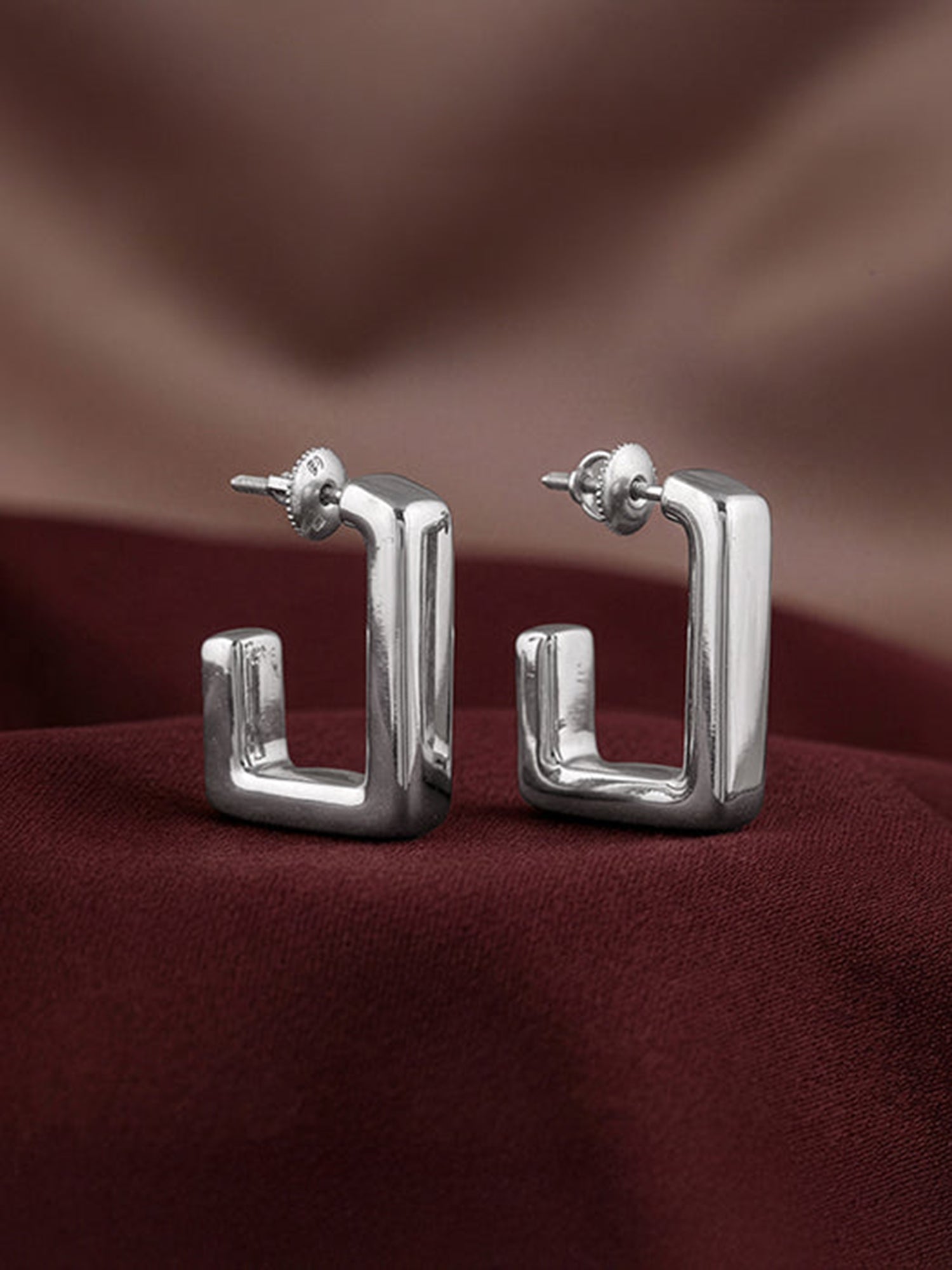 Silver Modern J Hoop Earrings