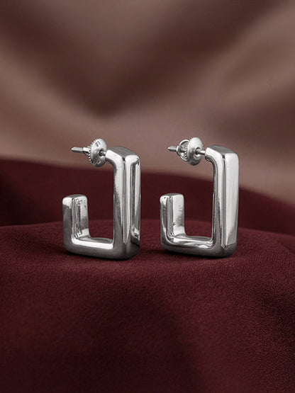 Silver Modern J Hoop Earrings