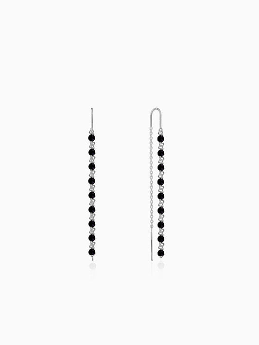 Silver Orlina Noir Sui Dhaga Earrings