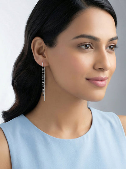 Silver Orlina Noir Sui Dhaga Earrings