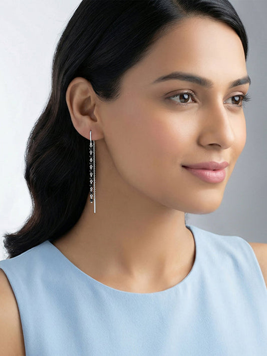 Silver Orlina Noir Sui Dhaga Earrings