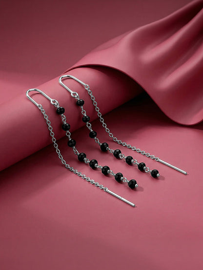 Silver Orlina Noir Sui Dhaga Earrings