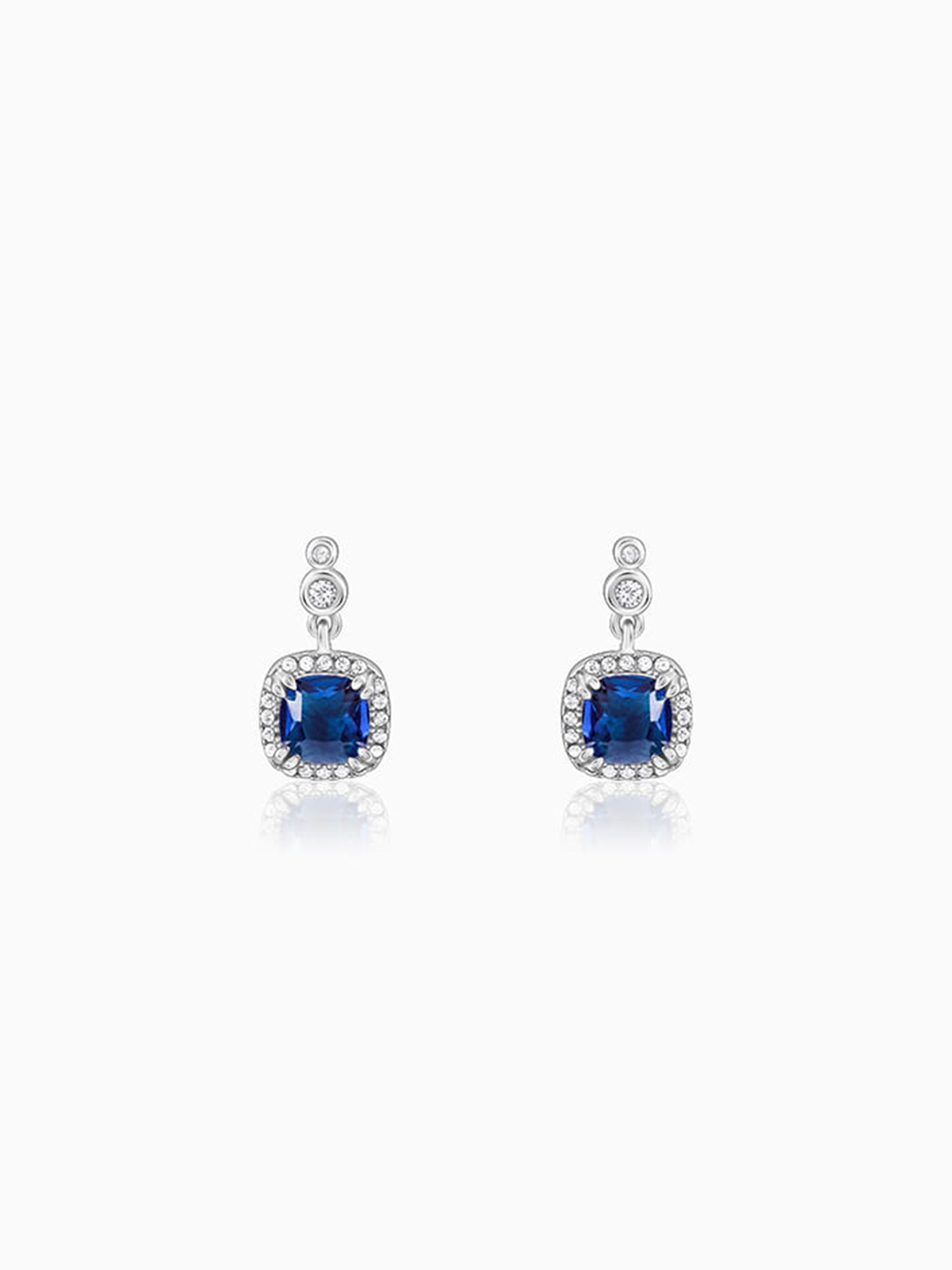 Silver Sapphire Blue Halo Earrings