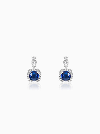 Silver Sapphire Blue Halo Earrings