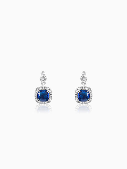 Silver Sapphire Blue Halo Earrings