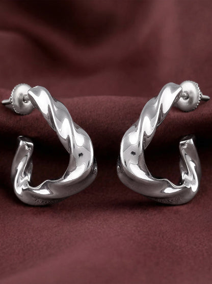 Silver Twisted Story Hoop Earrings