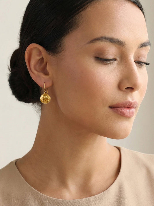 Golden Rose Ball Hook Earrings