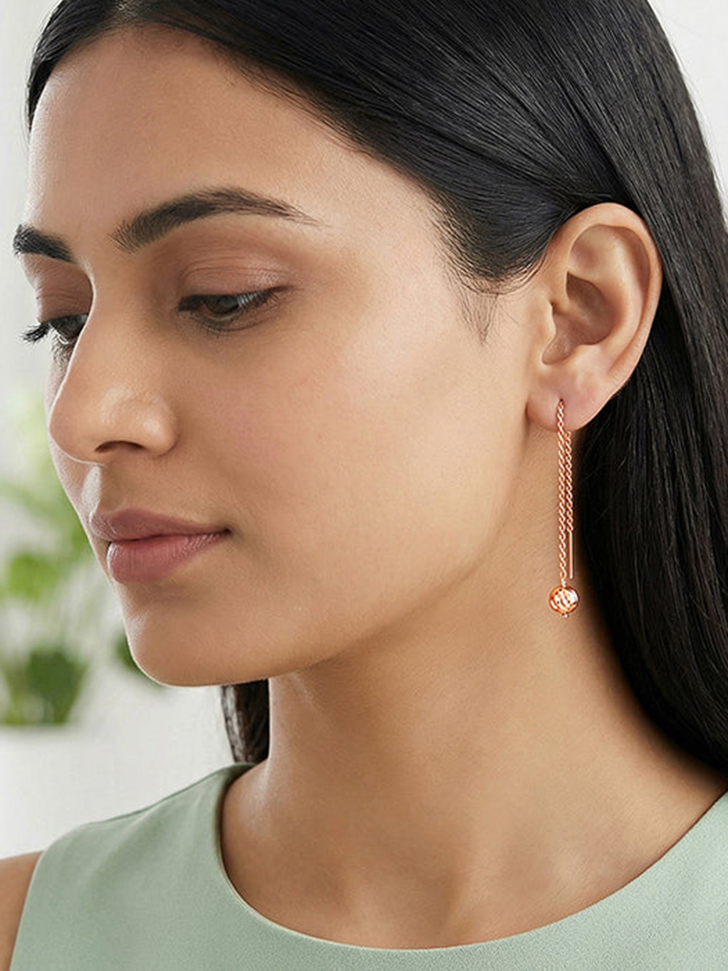 Rose Gold Aperture Sui Dhaga Earrings