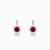 Silver Ruby Red Halo Earrings