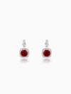 Silver Ruby Red Halo Earrings
