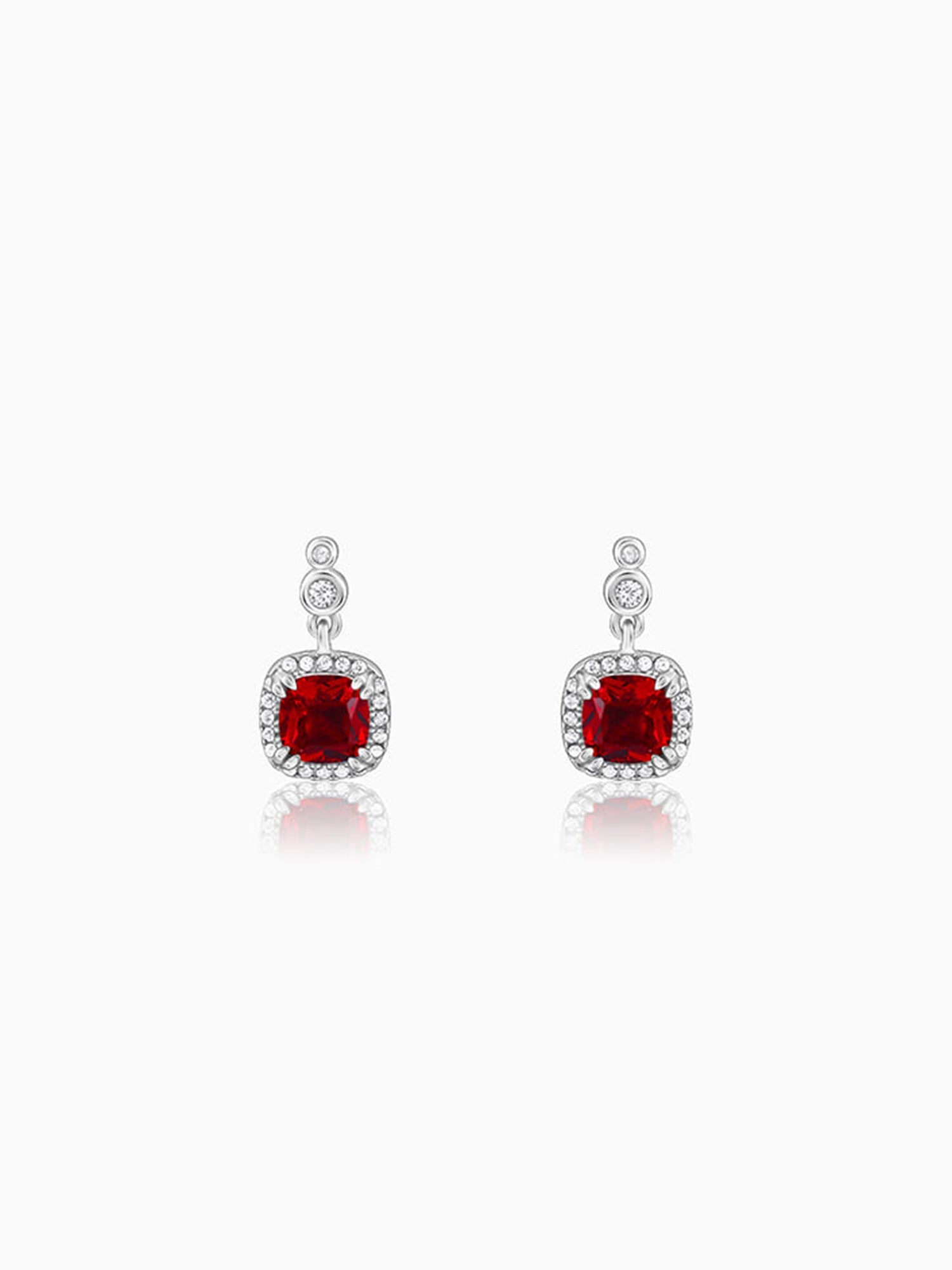 Silver Ruby Red Halo Earrings